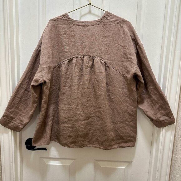 Zara 100% Linen Oversized Tunic Top Women's Size XS Brown Boho Feminine Gypsy - Picture 10 of 11